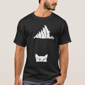 Red Christmas Cat Tipping Xmas Tree Over Meowy Cat Tシャツ