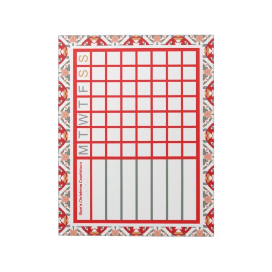 Red Christmas Countdown Weekly Checklist Tracker ノートパッド (回転)