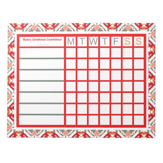 Red Christmas Countdown Weekly Checklist Tracker ノートパッド (正面)