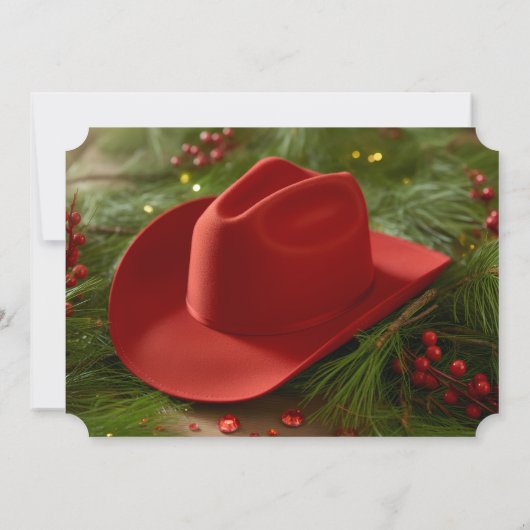 Red Christmas Cowboy Hat Rehearsal Dinner 招待状 (裏面)