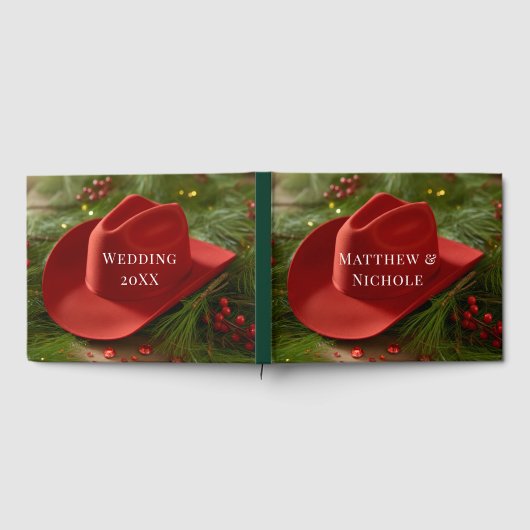Red Christmas Cowboy Hat Wedding ゲストブック (全面)