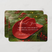 Red Christmas Cowboy Hat Wedding サンキューカード (正面/裏面)