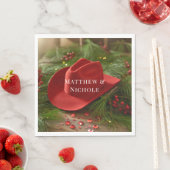 Red Christmas Cowboy Hat Wedding スタンダードランチョンナプキン (インサイチュ)
