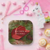 Red Christmas Cowboy Hat Wedding ペーパープレート (パーティー)