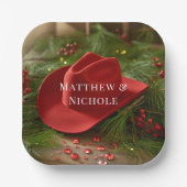 Red Christmas Cowboy Hat Wedding ペーパープレート (正面)