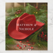 Red Christmas Cowboy Hat Wedding ワインラベル (シングルラベル)