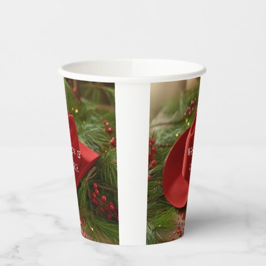 Red Christmas Cowboy Hat Wedding 紙コップ (左)