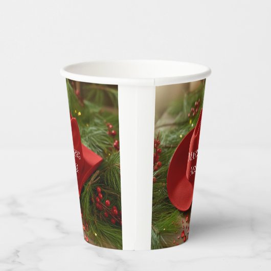 Red Christmas Cowboy Hat Wedding 紙コップ (右)