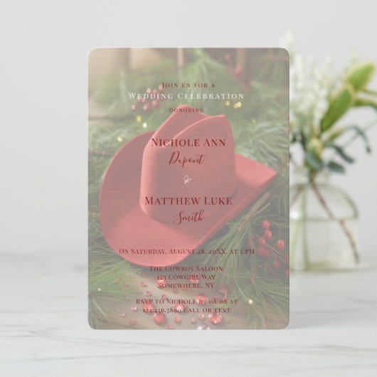 Red Christmas Cowboy Hat Wedding Celebration 招待状 (スタンド正面)