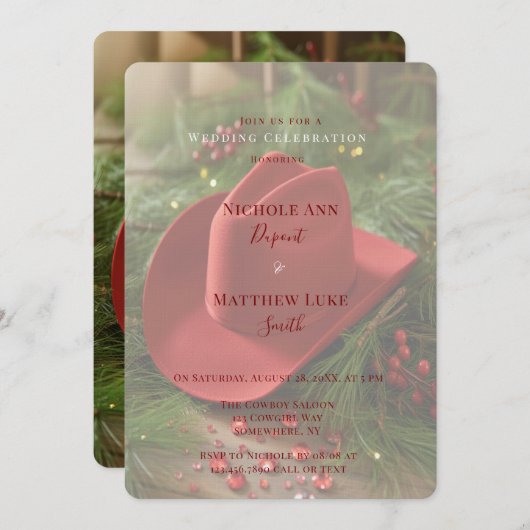 Red Christmas Cowboy Hat Wedding Celebration 招待状 (正面/裏面)