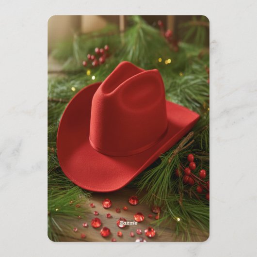 Red Christmas Cowboy Hat Wedding Shower 招待状 (裏面)