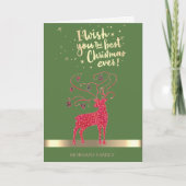 Red Christmas Deer,Retro Balls Holiday シーズンカード (正面)