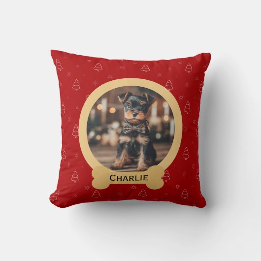 Red Christmas Dog Name Holiday Keepsake クッション (正面)