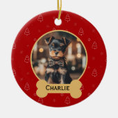 Red Christmas Dog Name Holiday Keepsake セラミックオーナメント (正面)