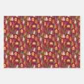 Red Christmas Festive Village Birds and Snowflakes ラッピングペーパーシート (正面)