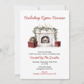 Red Christmas Fireplace Holiday Open House Party 招待状 (正面)
