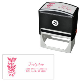 Red Christmas Floral Address Self-inking Stamp セルフインキングスタンプ