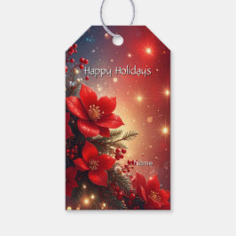 Red Christmas Floral Gift Tag ギフトタグ