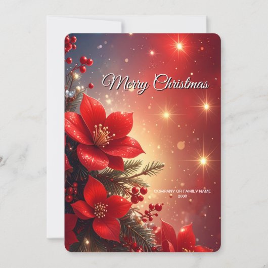 Red Christmas Floral Holiday Card シーズンカード (正面)