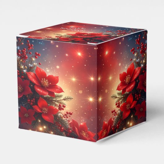 Red Christmas Floral Holiday Favor Box フェイバーボックス (正面サイド)