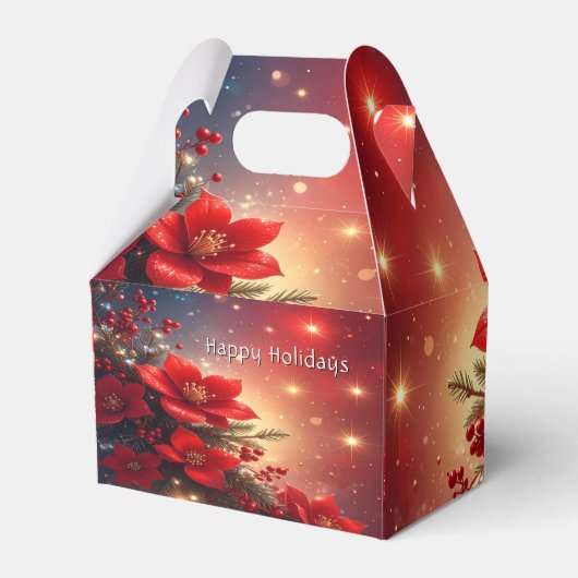 Red Christmas Floral Holiday Gift Box フェイバーボックス (正面サイド)