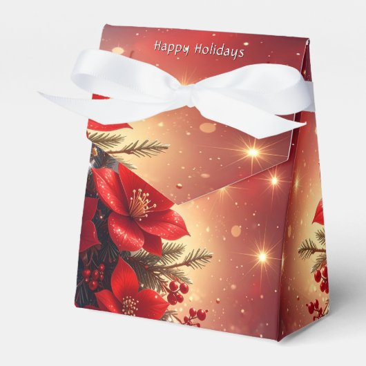 Red Christmas Floral Holiday Gift Box フェイバーボックス (正面サイド)