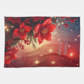 Red Christmas Floral Holiday Kitchen Towel キッチンタオル (横)