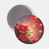 Red Christmas Floral Holiday Magnet マグネット (正面/裏面)