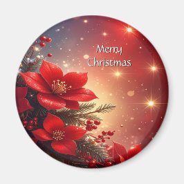 Red Christmas Floral Holiday Magnet マグネット