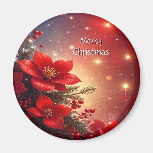 Red Christmas Floral Holiday Magnet マグネット (正面)
