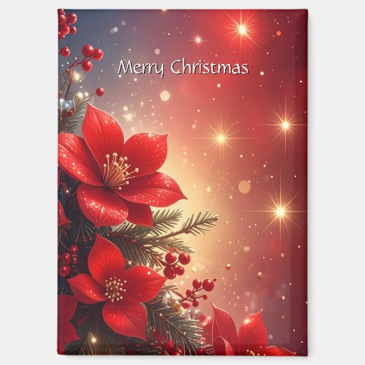Red Christmas Floral Holiday Magnet マグネット (正面)