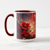 Red Christmas Floral Holiday Mug マグカップ (左)