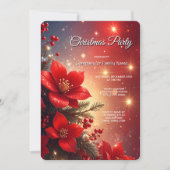 Red Christmas Floral Holiday Party Invitation 招待状 (正面)