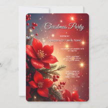 Red Christmas Floral Holiday Party Invitation
