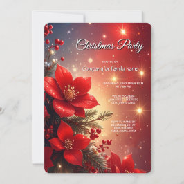 Red Christmas Floral Holiday Party Invitation 招待状