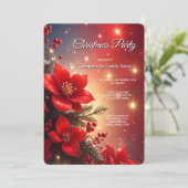 Red Christmas Floral Holiday Party Invitation 招待状 (スタンド正面)