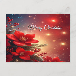 Red Christmas Floral Holiday Postcard ポストカード