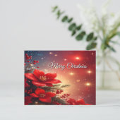 Red Christmas Floral Holiday Postcard ポストカード (スタンド正面)