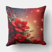 Red Christmas Floral Holiday Throw Pillow クッション (裏面)