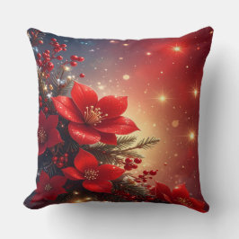 Red Christmas Floral Holiday Throw Pillow クッション