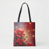 Red Christmas Floral Holiday Tote Bag トートバッグ (正面)
