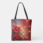 Red Christmas Floral Holiday Tote Bag トートバッグ (裏面)