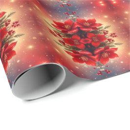 Red Christmas Floral Holiday Wrapping Paper ラッピングペーパー