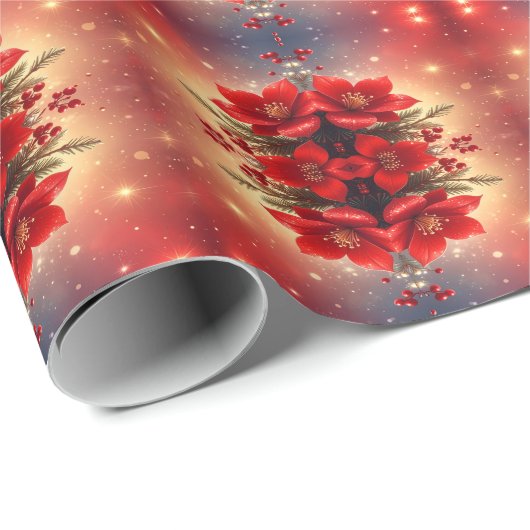 Red Christmas Floral Holiday Wrapping Paper ラッピングペーパー (ロールコーナー)