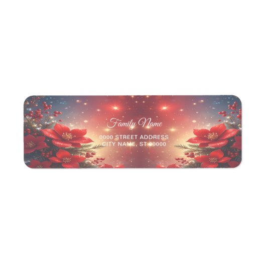 Red Christmas Floral Return Address Label ラベル (正面)