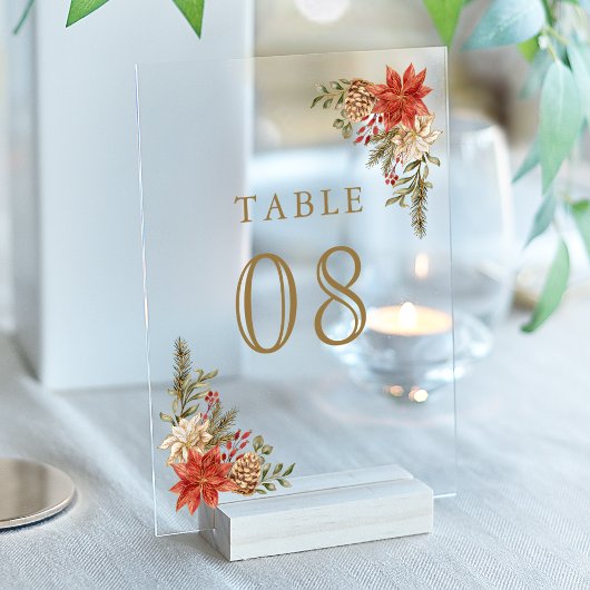 Red Christmas Floral Wedding Acrylic Table Number アクリル招待状