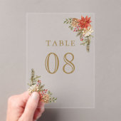 Red Christmas Floral Wedding Acrylic Table Number アクリル招待状 (インサイチュ (ポータブル))