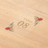Red Christmas Floral Wedding Acrylic Table Number アクリル招待状 (レイダウン)
