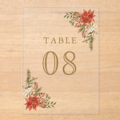 Red Christmas Floral Wedding Acrylic Table Number アクリル招待状 (正面)