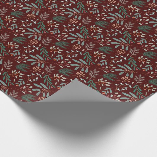 Red Christmas Foliage Pattern ラッピングペーパー (角)